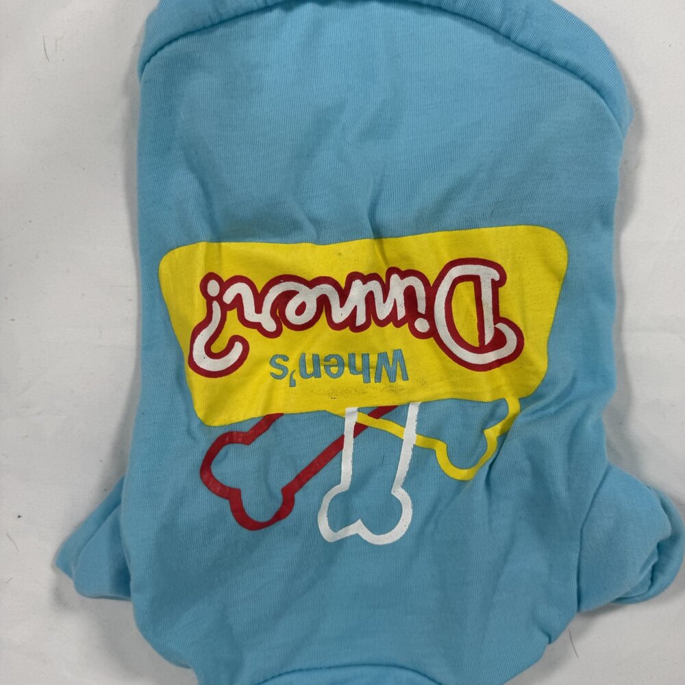 What's for Dinner Light Blue Dog T-Shirt Size M Funny Pet Tee Small Breed